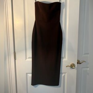 Callan Strapless Stretch-Crepe Midi Dress - Brown
